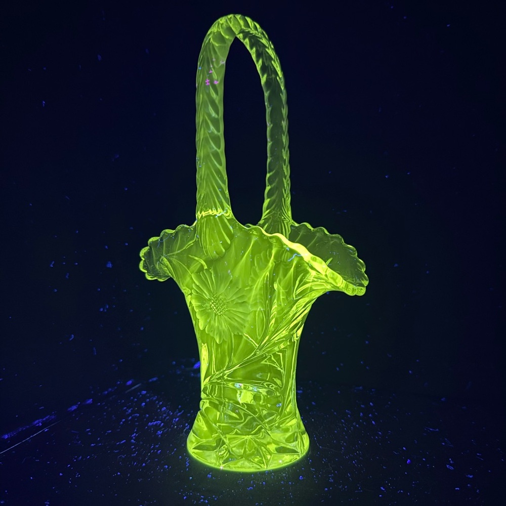 Vintage UV Reactive Imperial Glass PATD Marked MARCH.9-1886 Clear Glass Basket